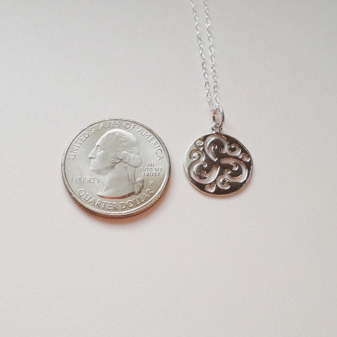 Solid Sterling Silver Wavy Cutout Charm Necklace - Sterling Silver Necklace - 925 Sterling Silver - Christmas Gift