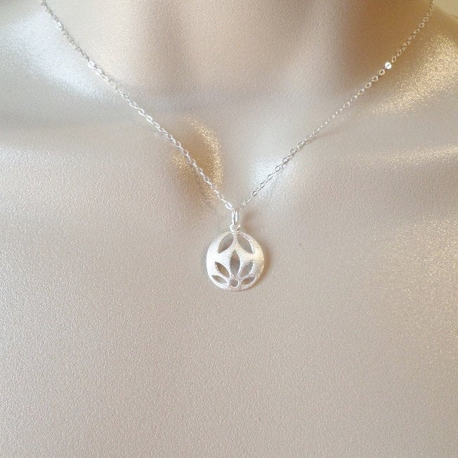 Silver Lotus Necklace - Tiny Silver Lotus Flower Necklace, Sterling Silver Necklace, 925 Sterling Silver, Lotus Flower - Christmas Gift