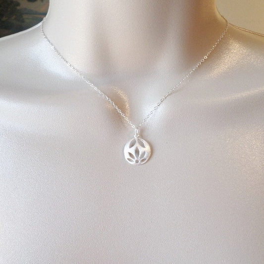 Silver Lotus Necklace - Tiny Silver Lotus Flower Necklace, Sterling Silver Necklace, 925 Sterling Silver, Lotus Flower - Christmas Gift