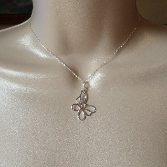 Silver Butterfly Necklace - 925 Sterling Silver - Sterling Silver Butterfly Necklace, Sterling Silver Necklace, Christmas Gift