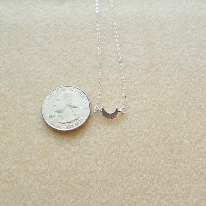 Sideways Silver Moon Necklace - Tiny Flat Silver Moon Necklace - Crescent Moon Necklace - Sterling Silver Necklace -Christmas Gift