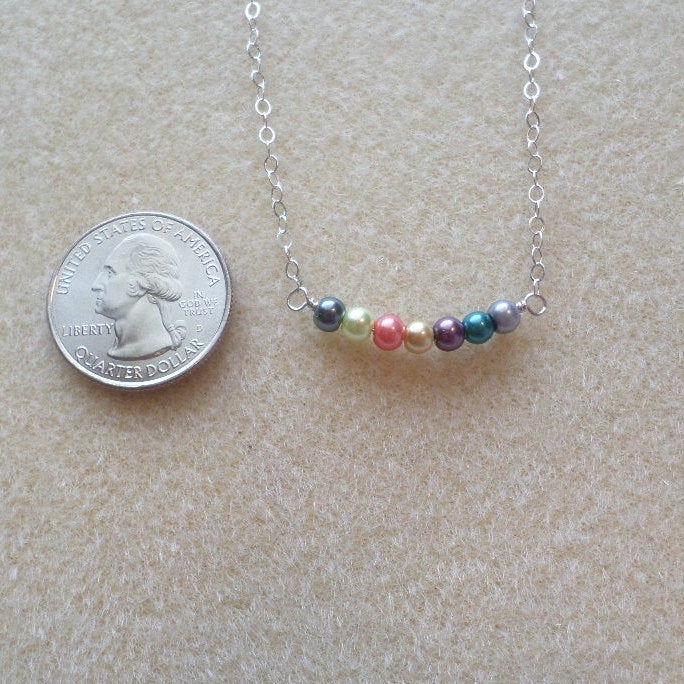 Silver Pearl Necklace - Multicolored Pearl Necklace - Bar Necklace - Silver Bar Necklace - Tiny Pearl Necklace - Christmas Gift