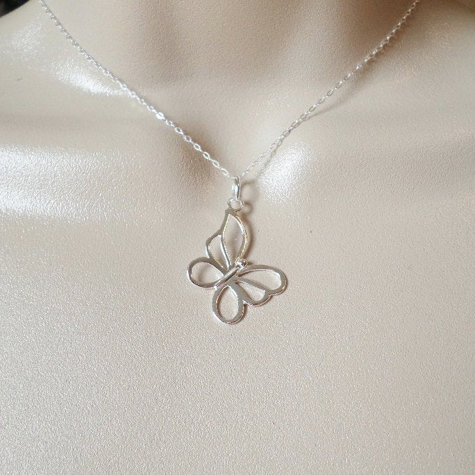 Silver Butterfly Necklace - 925 Sterling Silver - Sterling Silver Butterfly Necklace, Sterling Silver Necklace, Christmas Gift