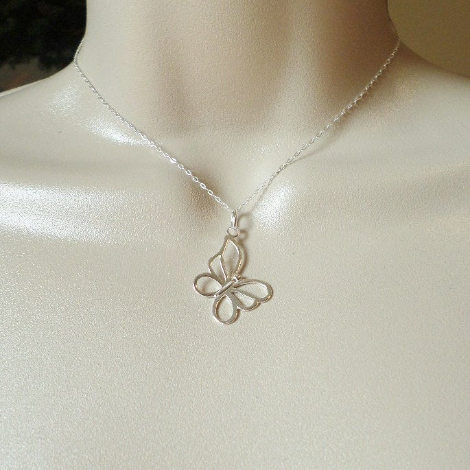 Silver Butterfly Necklace - 925 Sterling Silver - Sterling Silver Butterfly Necklace, Sterling Silver Necklace, Christmas Gift