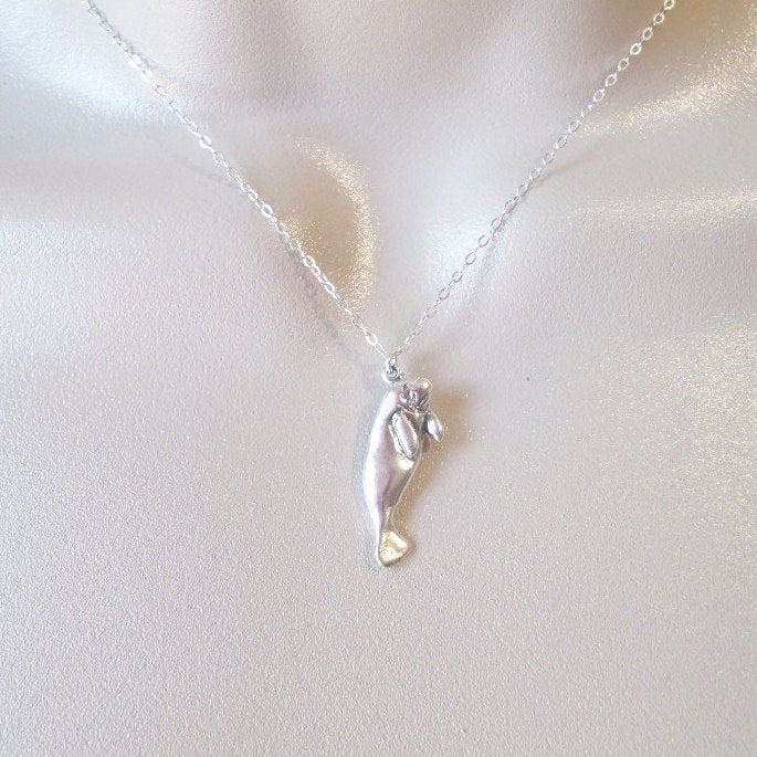 Sterling Silver Manatee Necklace - Sterling Silver Necklace - Nautical Jewelry - Nautical Necklace - Manatee Necklace - Valentines Day