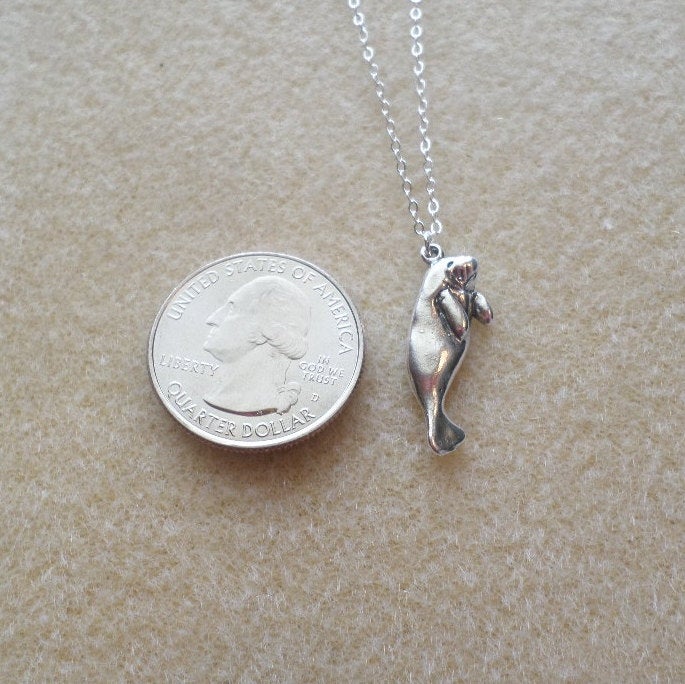 Sterling Silver Manatee Necklace - Sterling Silver Necklace - Nautical Jewelry - Nautical Necklace - Manatee Necklace - Valentines Day