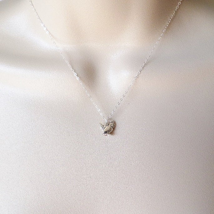 Silver Chicken Necklace - French Hen Necklace - Animal Necklace - Sterling Silver Necklace - Farm Animals - Mothers Day Gift - Easter Gift