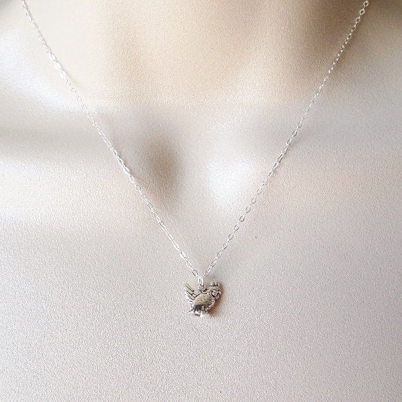 Silver Chicken Necklace - French Hen Necklace - Animal Necklace - Sterling Silver Necklace - Farm Animals - Mothers Day Gift - Easter Gift