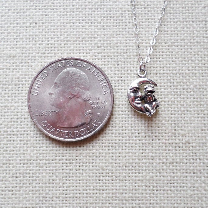 Silver Moon Necklace - Moon and Frog Necklace - Tiny Moon Necklace - Sterling Silver Necklace- Mothers Day Gift - Weddings - Bridesmaid Gift