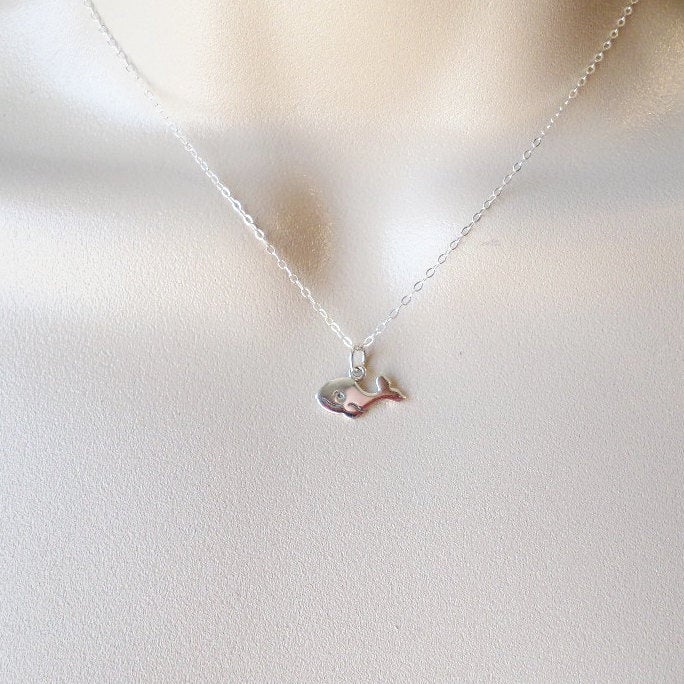 Silver Whale Necklace, Tiny Whale Necklace, Tiny Sterling Silver Whale, Nautical Jewelry, Nautical Necklace, Weddings, Mothers Day Gift