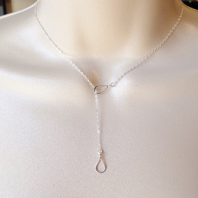 Lariat Necklace, Silver Lariat Necklace, Sterling Silver Lariat Teardrop Necklace, Bridesmaid Gifts, Weddings, Bridal, Christmas Gift