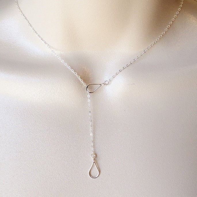 Lariat Necklace, Silver Lariat Necklace, Sterling Silver Lariat Teardrop Necklace, Bridesmaid Gifts, Weddings, Bridal, Christmas Gift