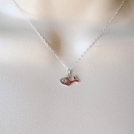 Silver Whale Necklace, Tiny Whale Necklace, Tiny Sterling Silver Whale, Nautical Jewelry, Nautical Necklace, Weddings, Mothers Day Gift