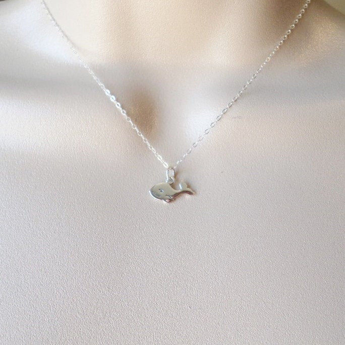 Silver Whale Necklace, Tiny Whale Necklace, Tiny Sterling Silver Whale, Nautical Jewelry, Nautical Necklace, Weddings, Mothers Day Gift