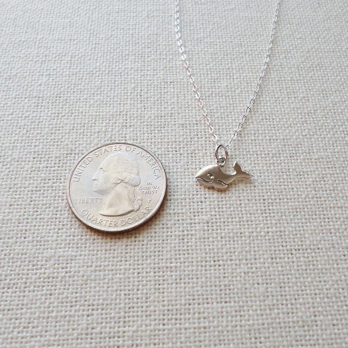 Silver Whale Necklace, Tiny Whale Necklace, Tiny Sterling Silver Whale, Nautical Jewelry, Nautical Necklace, Weddings, Mothers Day Gift