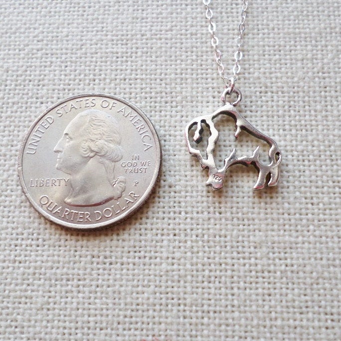 Bison Necklace, Buffalo Necklace, Sterling Silver Necklace, Layering Necklace, Weddings, Bridesmaid Gift, Christmas Gift, Gift Idea