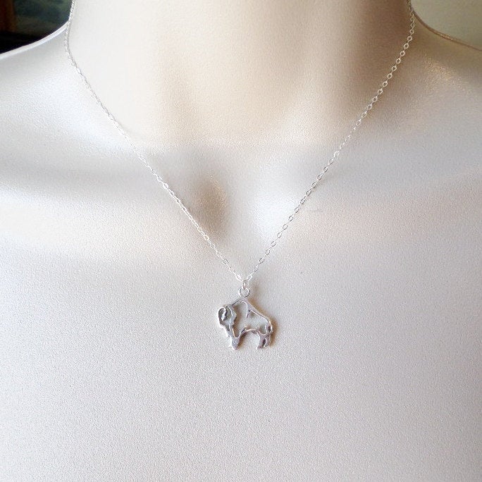 Bison Necklace, Buffalo Necklace, Sterling Silver Necklace, Layering Necklace, Weddings, Bridesmaid Gift, Christmas Gift, Gift Idea