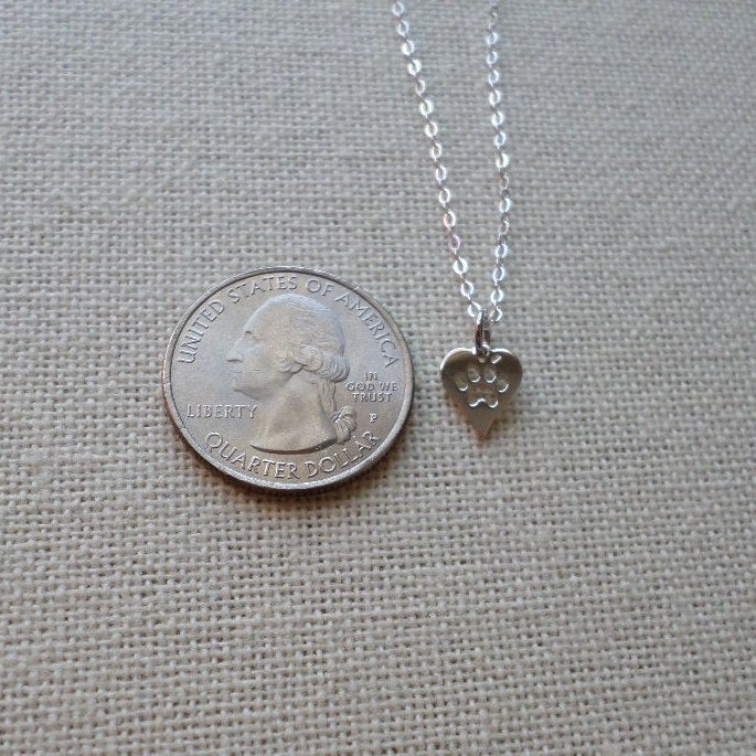 Heart Necklace, Silver Heart with Paw Print Cutout Necklace, Sterling Silver Necklace, Layering Necklace, Christmas Gift, Mothers Day Gift