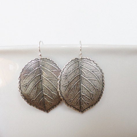 Leaf Earrings - Silver Leaf Earrings - Dangle Leaf Earrings - Sterling Silver Leaf Earrings - Fall Jewelry - Christmas Gifts - Long Earrings