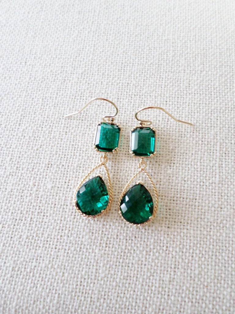 Gold Earrings - Emerald Earrings - Emerald and Gold Earrings - Gold Earrings - May Birthstone - Birthstone Earrings - Graduation Present