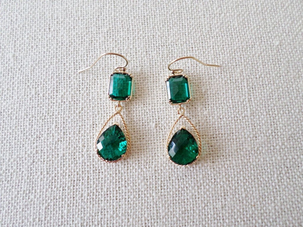 Gold Earrings - Emerald Earrings - Emerald and Gold Earrings - Gold Earrings - May Birthstone - Birthstone Earrings - Graduation Present