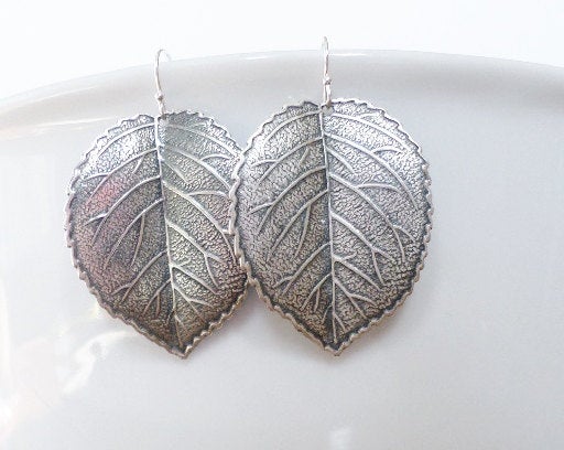 Leaf Earrings - Silver Leaf Earrings - Dangle Leaf Earrings - Sterling Silver Leaf Earrings - Fall Jewelry - Christmas Gifts - Long Earrings