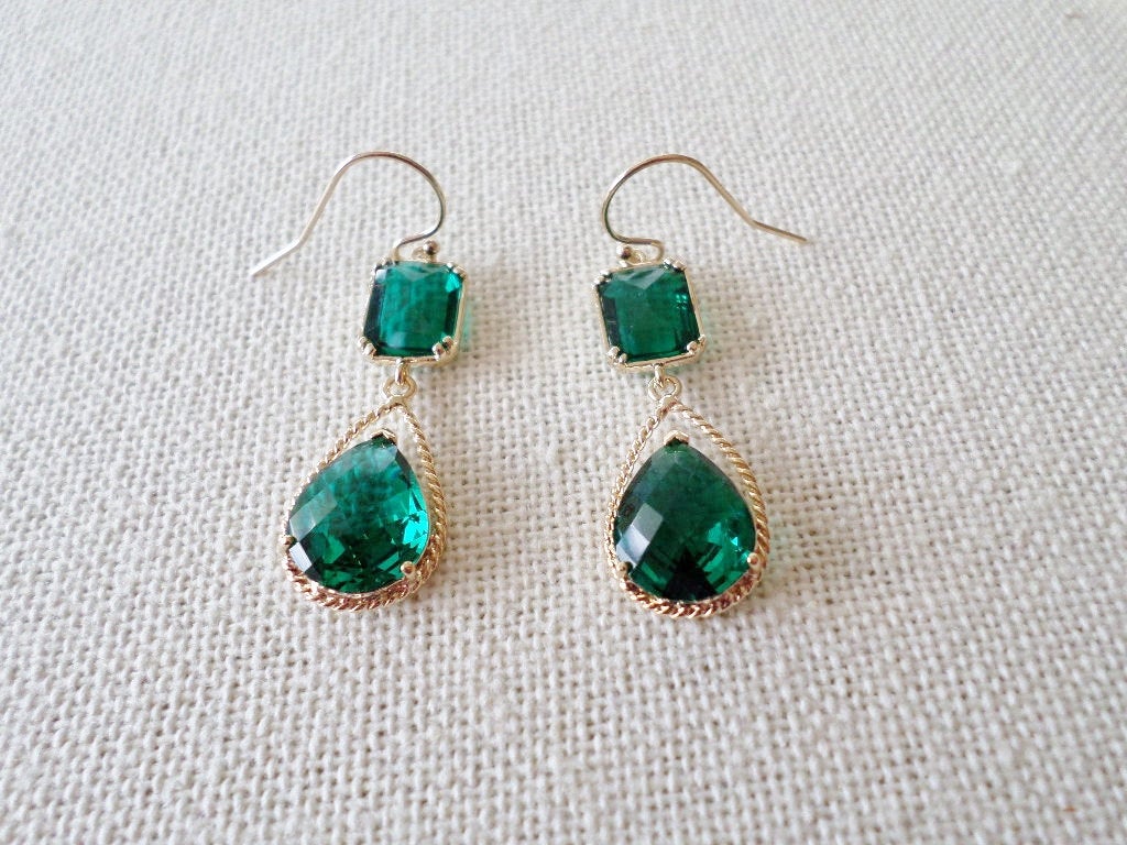 Gold Earrings - Emerald Earrings - Emerald and Gold Earrings - Gold Earrings - May Birthstone - Birthstone Earrings - Graduation Present