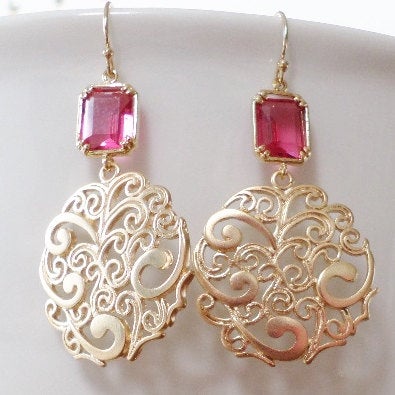 Garnet Earrings - Ruby and Gold Chandelier Earrings - Gold Earrings - Red Garnet Ruby - Birthstone Earrings - Graduation Present - Wedding