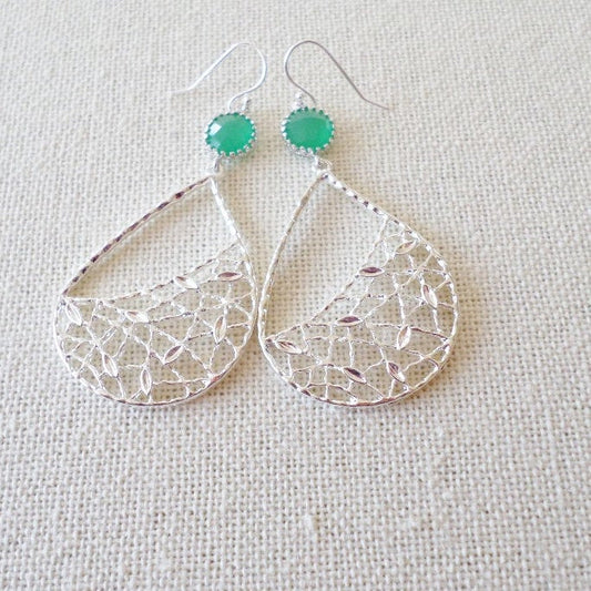 Green and Silver Drop Earrings - Palace Green Earrings - Silver Earrings - Silver Teardrop Earrings - Chandelier Earrings - Mothers Day Gift