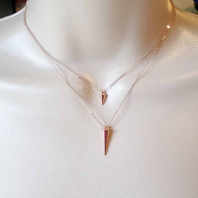 Set of Two Stud Layering Necklaces - Rose Gold Necklace - Layering Necklace - Tiny Necklace - Rose Gold Jewelry - Wedding - Mothers Day Gift