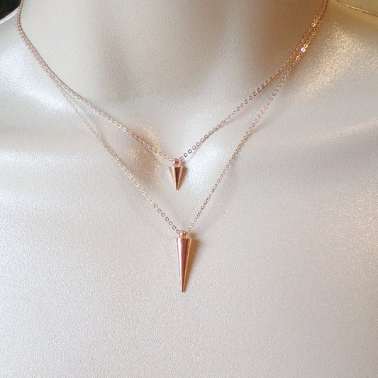 Set of Two Stud Layering Necklaces - Rose Gold Necklace - Layering Necklace - Tiny Necklace - Rose Gold Jewelry - Wedding - Mothers Day Gift