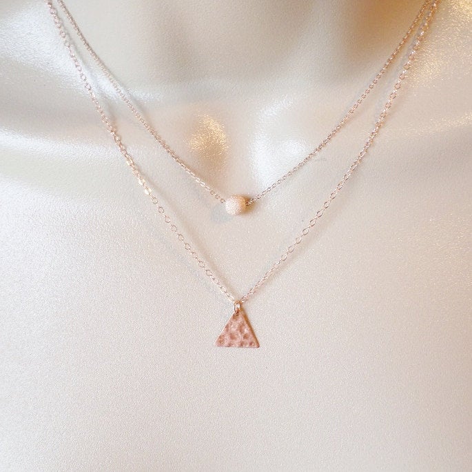 Tiny Hammered Triangle Necklace - Rose Gold Triangle Necklace - Tiny Necklace - Rose Gold Jewelry - Wedding - Mothers Day Gift