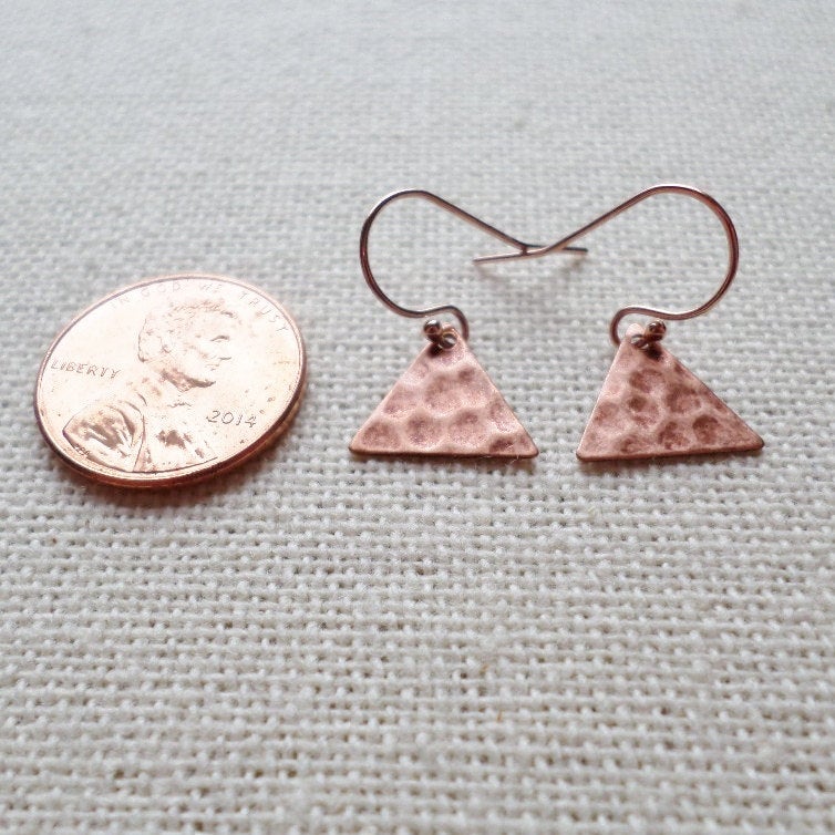 Tiny Hammered Triangle Earrings - Rose Gold Triangle Earrings - Tiny Earrings - Rose Gold Jewelry - Wedding - Bridal - Mothers Day Gifts