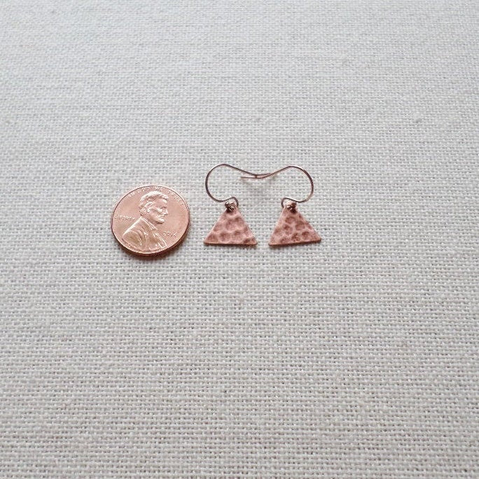 Tiny Hammered Triangle Earrings - Rose Gold Triangle Earrings - Tiny Earrings - Rose Gold Jewelry - Wedding - Bridal - Mothers Day Gifts