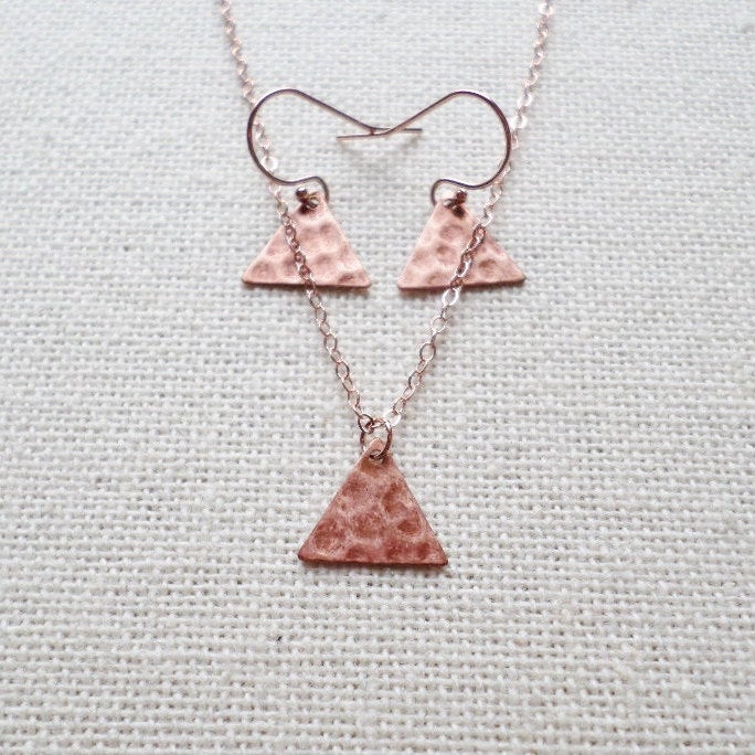 Tiny Hammered Triangle Earrings - Rose Gold Triangle Earrings - Tiny Earrings - Rose Gold Jewelry - Wedding - Bridal - Mothers Day Gifts