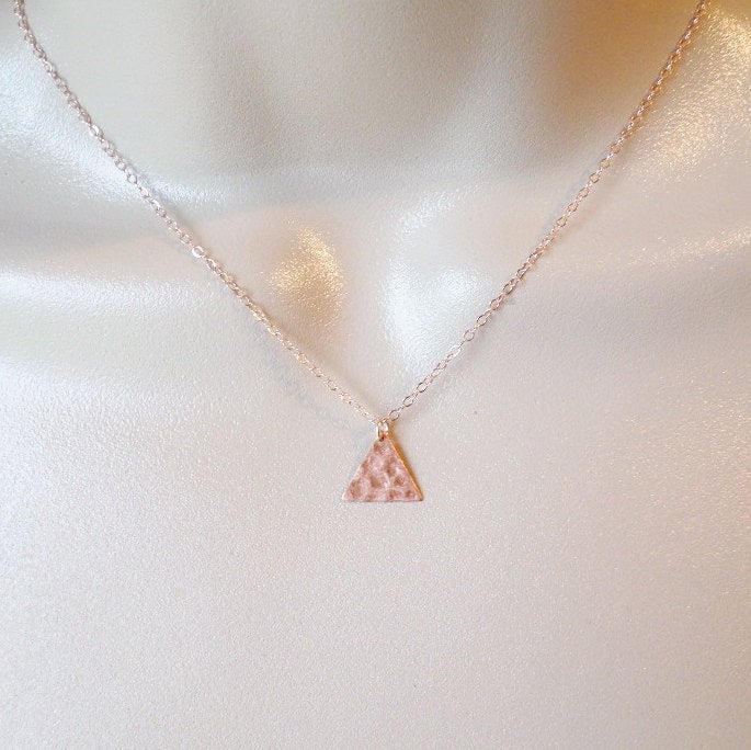 Tiny Hammered Triangle Necklace - Rose Gold Triangle Necklace - Tiny Necklace - Rose Gold Jewelry - Wedding - Mothers Day Gift
