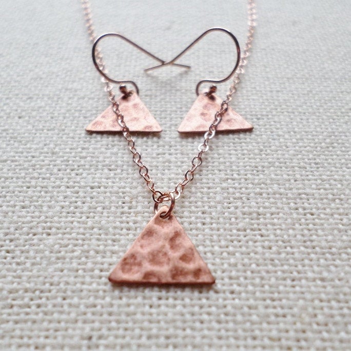 Tiny Hammered Triangle Necklace - Rose Gold Triangle Necklace - Tiny Necklace - Rose Gold Jewelry - Wedding - Mothers Day Gift
