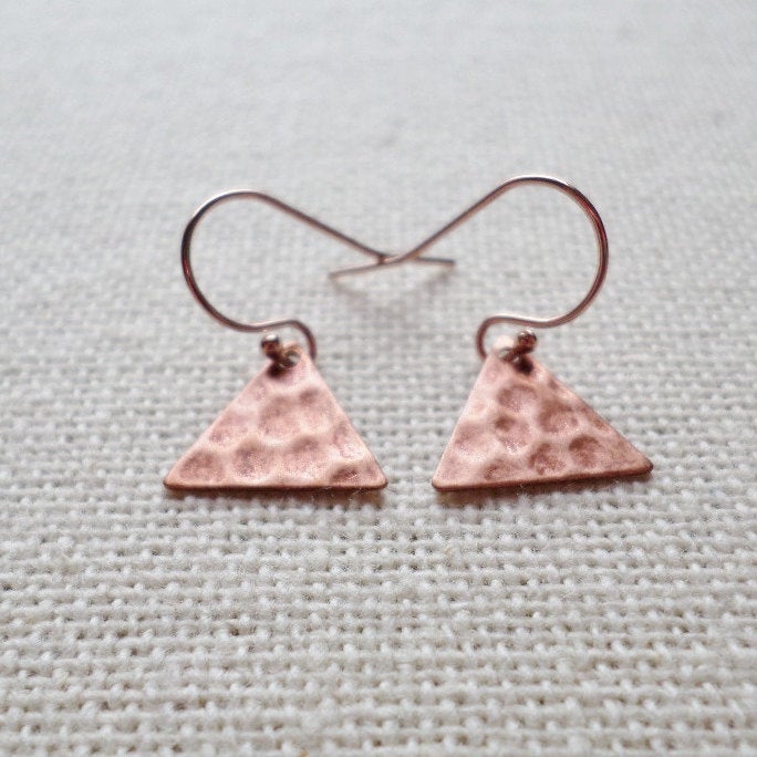 Tiny Hammered Triangle Earrings - Rose Gold Triangle Earrings - Tiny Earrings - Rose Gold Jewelry - Wedding - Bridal - Mothers Day Gifts