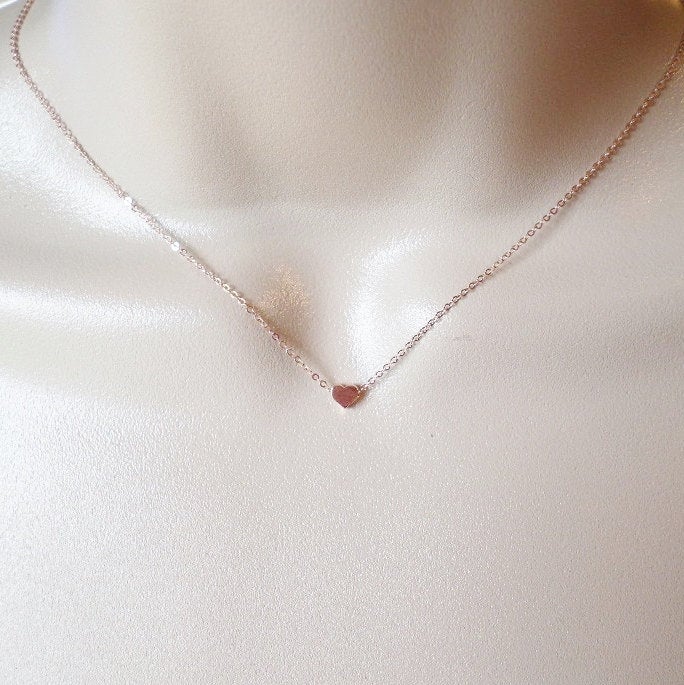 Rose Gold Heart Necklace - Teenie Tiny Rose Gold Heart Necklace, Rose Gold Necklace, Bridal, Heart Necklace, Weddings, Layering Necklaces