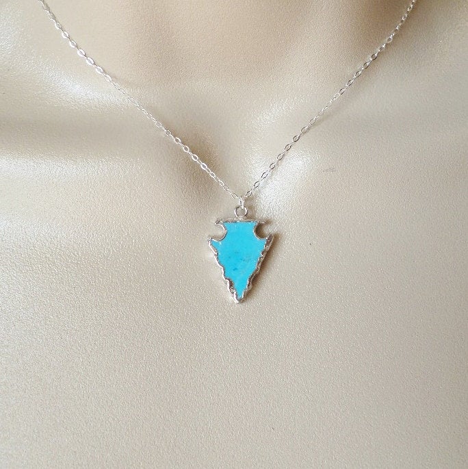 Turquoise Arrowhead Necklace, Sterling Silver Necklace, Arrowhead, Silver Arrowhead, Magnesite Turquoise, Bridesmaid Gift, Christmas Gift