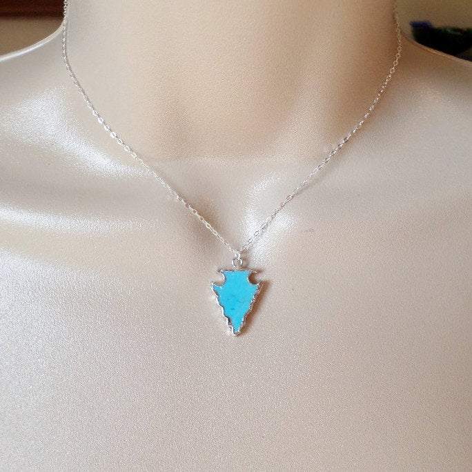 Turquoise Arrowhead Necklace, Sterling Silver Necklace, Arrowhead, Silver Arrowhead, Magnesite Turquoise, Bridesmaid Gift, Christmas Gift