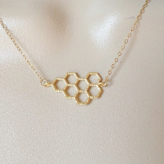 Gold Honeycomb Necklace - Gold Necklace - Geometric Necklace - Necklace - Honeycomb Necklace - Bridal Gifts - Christmas Gifts - Dainty