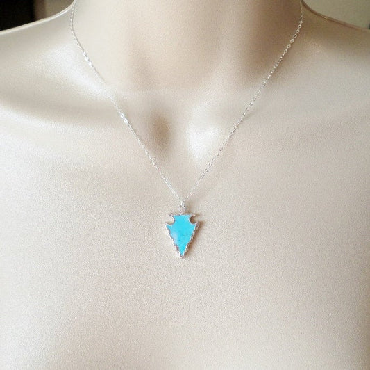 Turquoise Arrowhead Necklace, Sterling Silver Necklace, Arrowhead, Silver Arrowhead, Magnesite Turquoise, Bridesmaid Gift, Christmas Gift