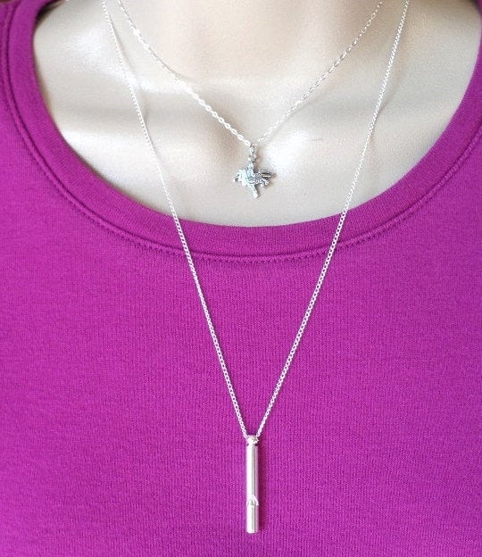 Whistle Necklace - Silver Whistle Necklace - Layering Necklace - Safety Necklace - Sterling Silver Jewelry -  .925 Sterling - Christmas Gift