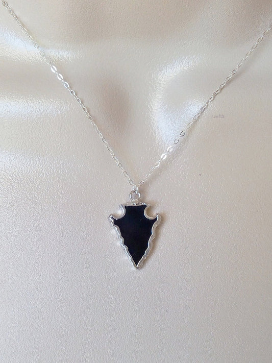 Arrowhead Necklace, Black Onyx Necklace, Sterling Silver Necklace, Silver Arrowhead, Bridesmaid Gift, Christmas Gift, Stocking Stuffer