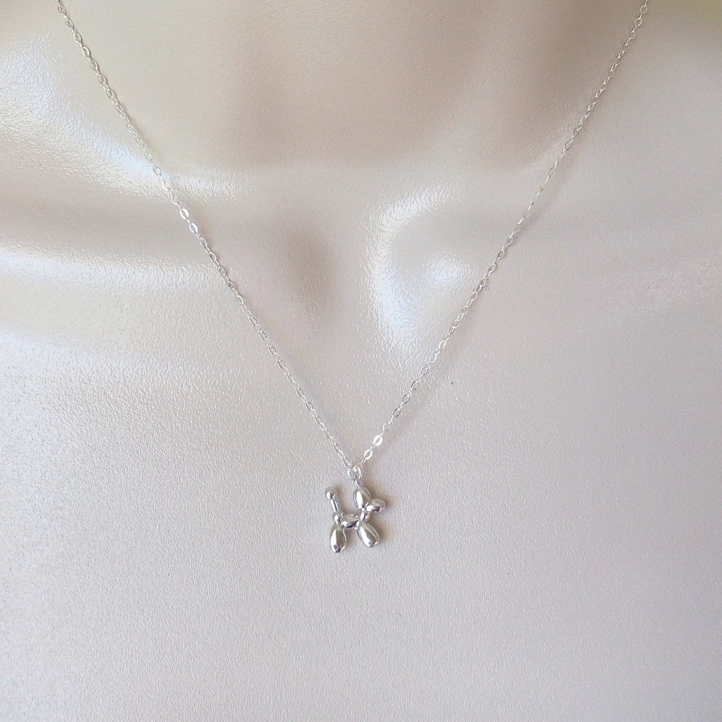 Dog Necklace, Tiny Silver Balloon Dog Necklace, Sterling Silver Necklace, Tiny Necklace, Christmas Gift, Christmas Jewelry, Gifts