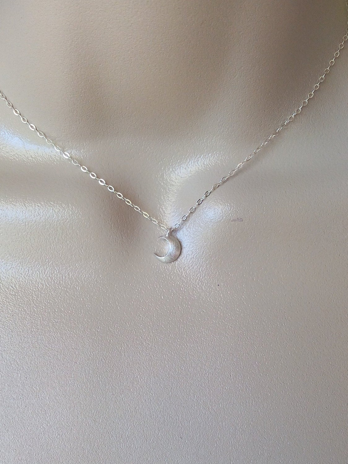 Silver Moon Necklace - Crescent Moon Necklace - Tiny Moon Necklace - Sterling Silver Necklace - Weddings - Bridesmaid Gift - Christmas Gift