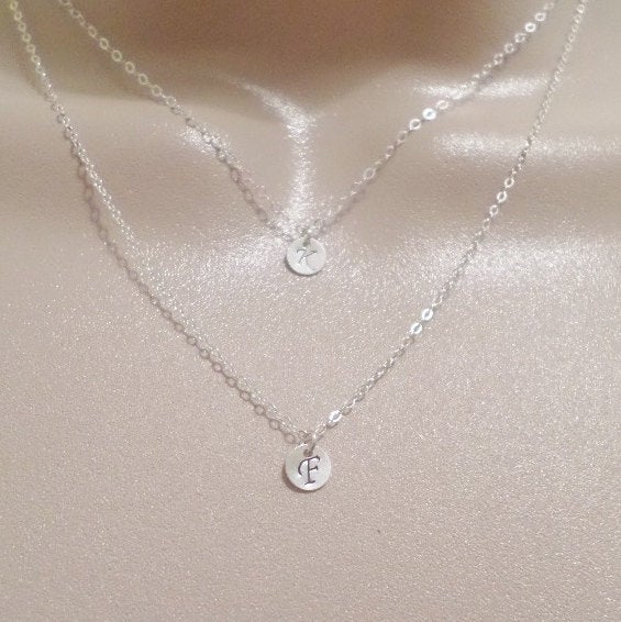 Set of two initial necklaces, Layering Necklaces, Personalized Jewelry, Monogram Necklace, Initial Jewelry, Customized Necklace, Christmas