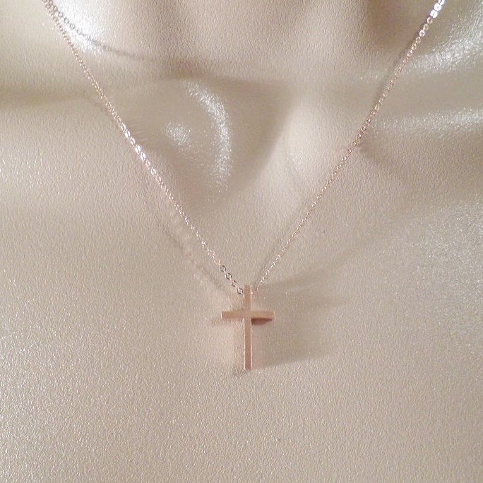 Cross Necklace, Rose Gold Cross Necklace, Tiny Necklace, Pink Gold Necklace, Rose Gold Necklace, Layering Necklace, Christmas Gift, Gifts