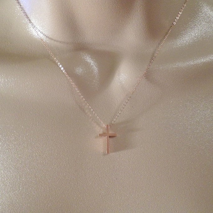 Cross Necklace, Rose Gold Cross Necklace, Tiny Necklace, Pink Gold Necklace, Rose Gold Necklace, Layering Necklace, Christmas Gift, Gifts